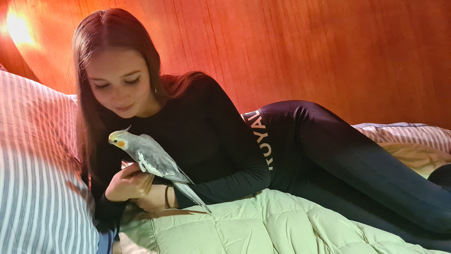 Sophia and her bird Basil Sophia and her bird Basil