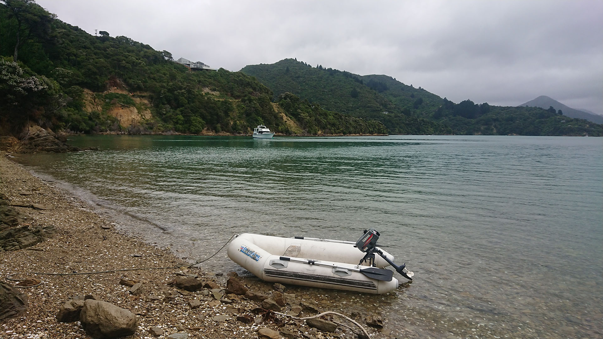 The Oriental Lady moored with tender in Take In Bay