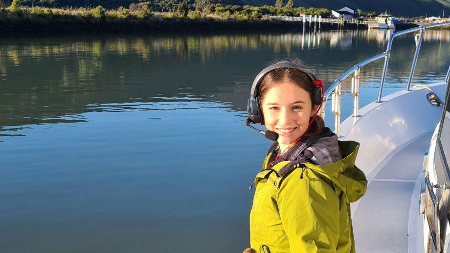 Sophia wearing a headset